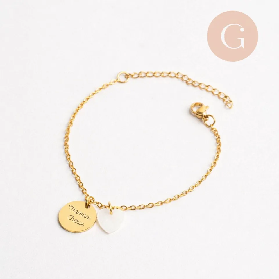 Gingerlily bracelet médaille coeur nacre acier or 1 médaille