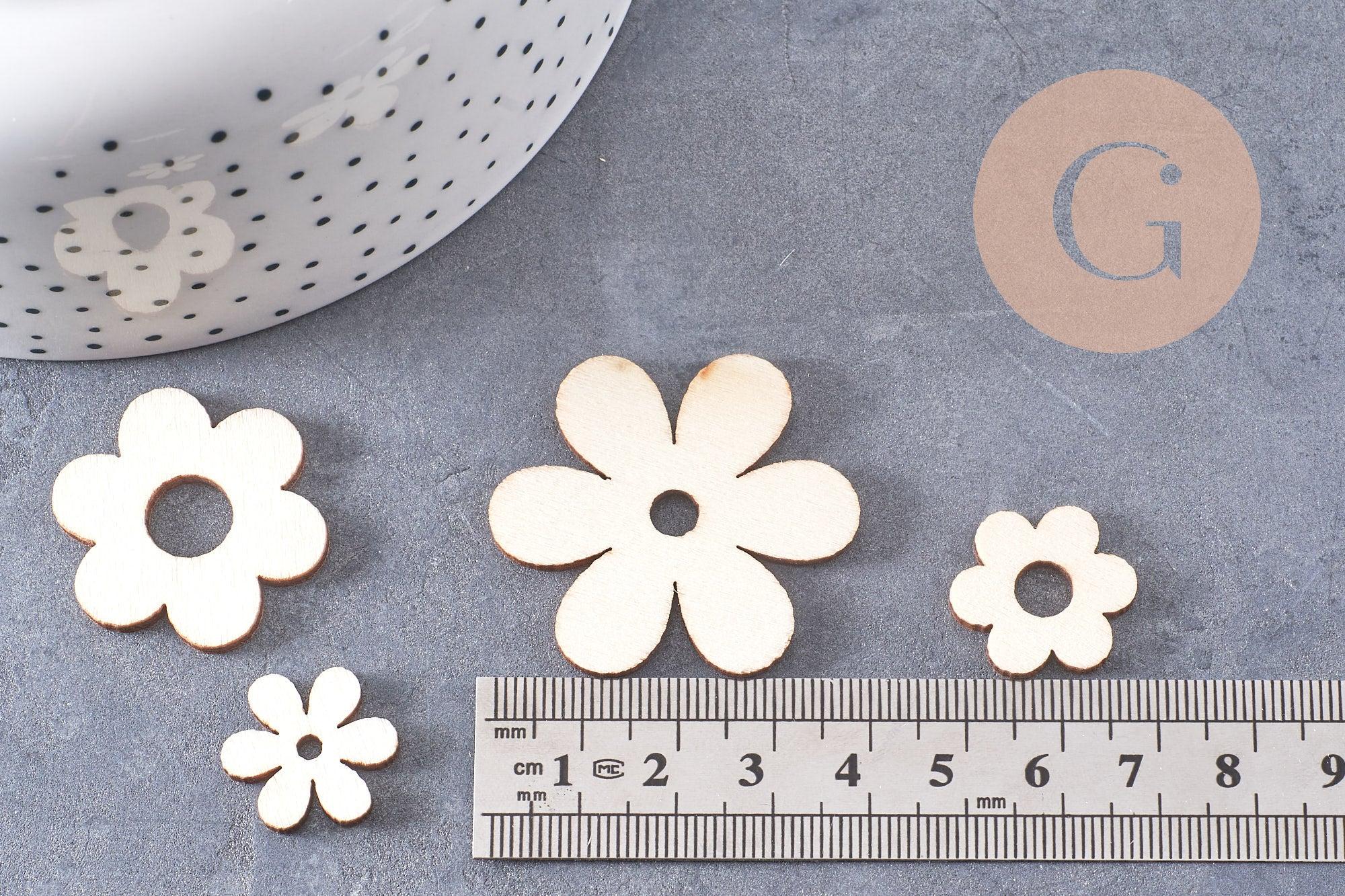 Gingerlily Perles fleur bois brut 18-39mm x10 à peindre