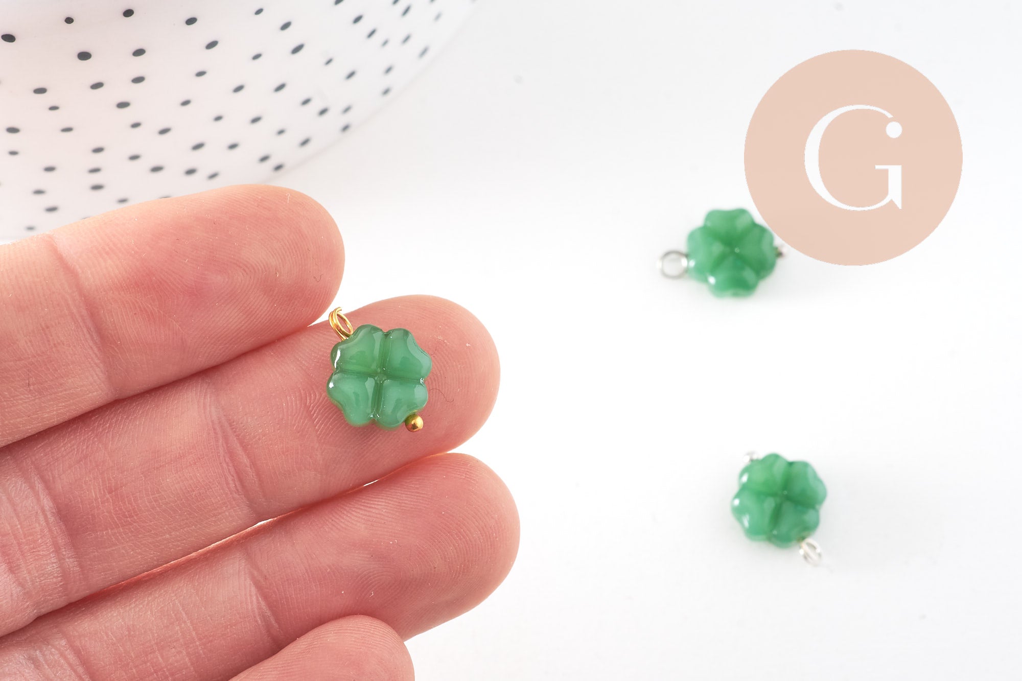 Gingerlily Pendentif trèfle G10824 verre vert 14.5mm miroir doré