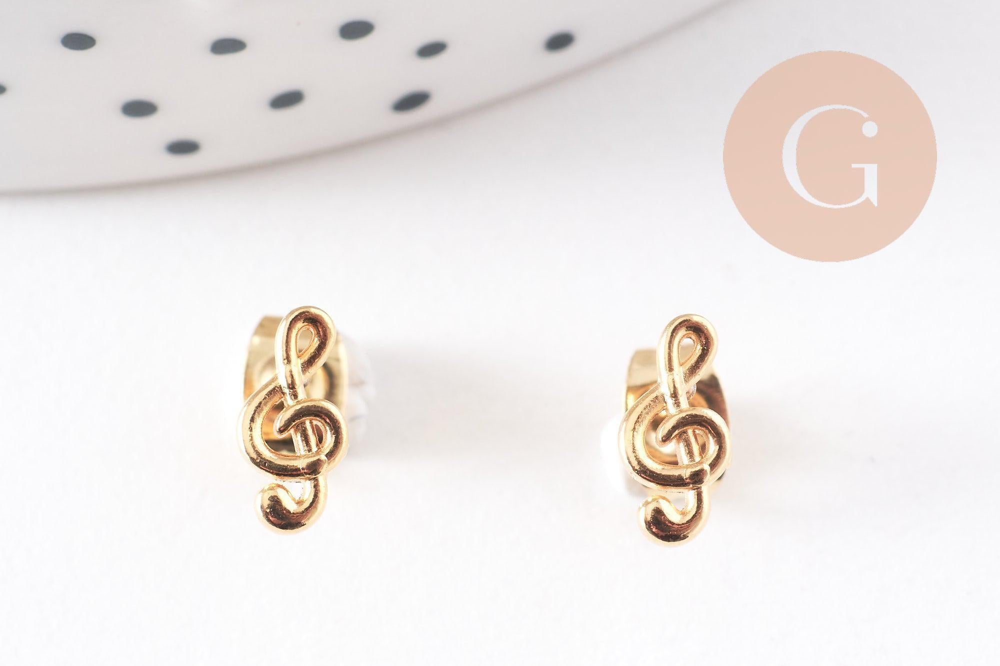 Gingerlily Boucles puces clé de sol 9mm doré la paire