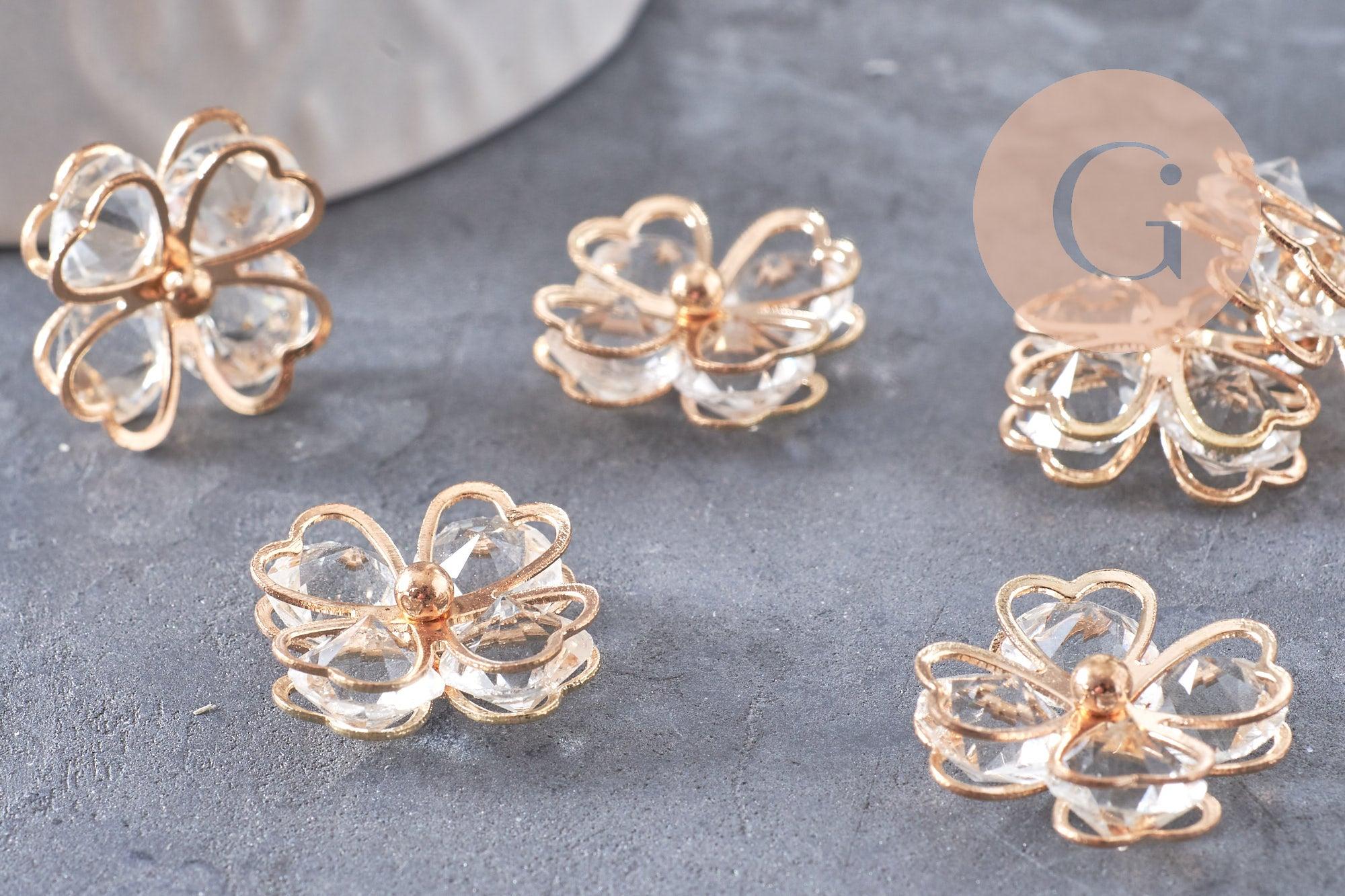Gingerlily pendentif trèfle 4 feuilles G10415 doré 18mm x2
