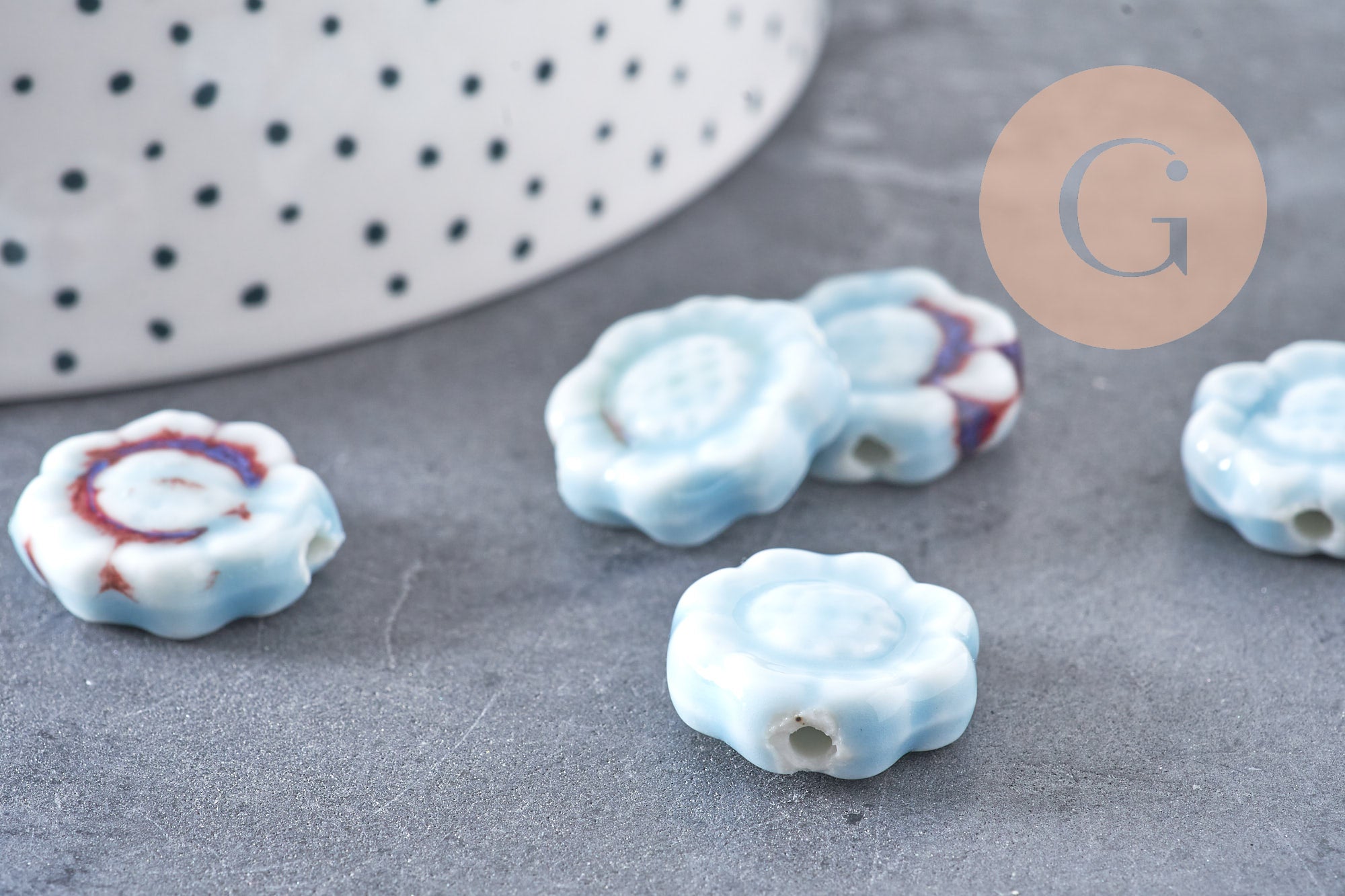 Gingerlily Fleur G10810 perle porcelaine bleu clair 17mm x5