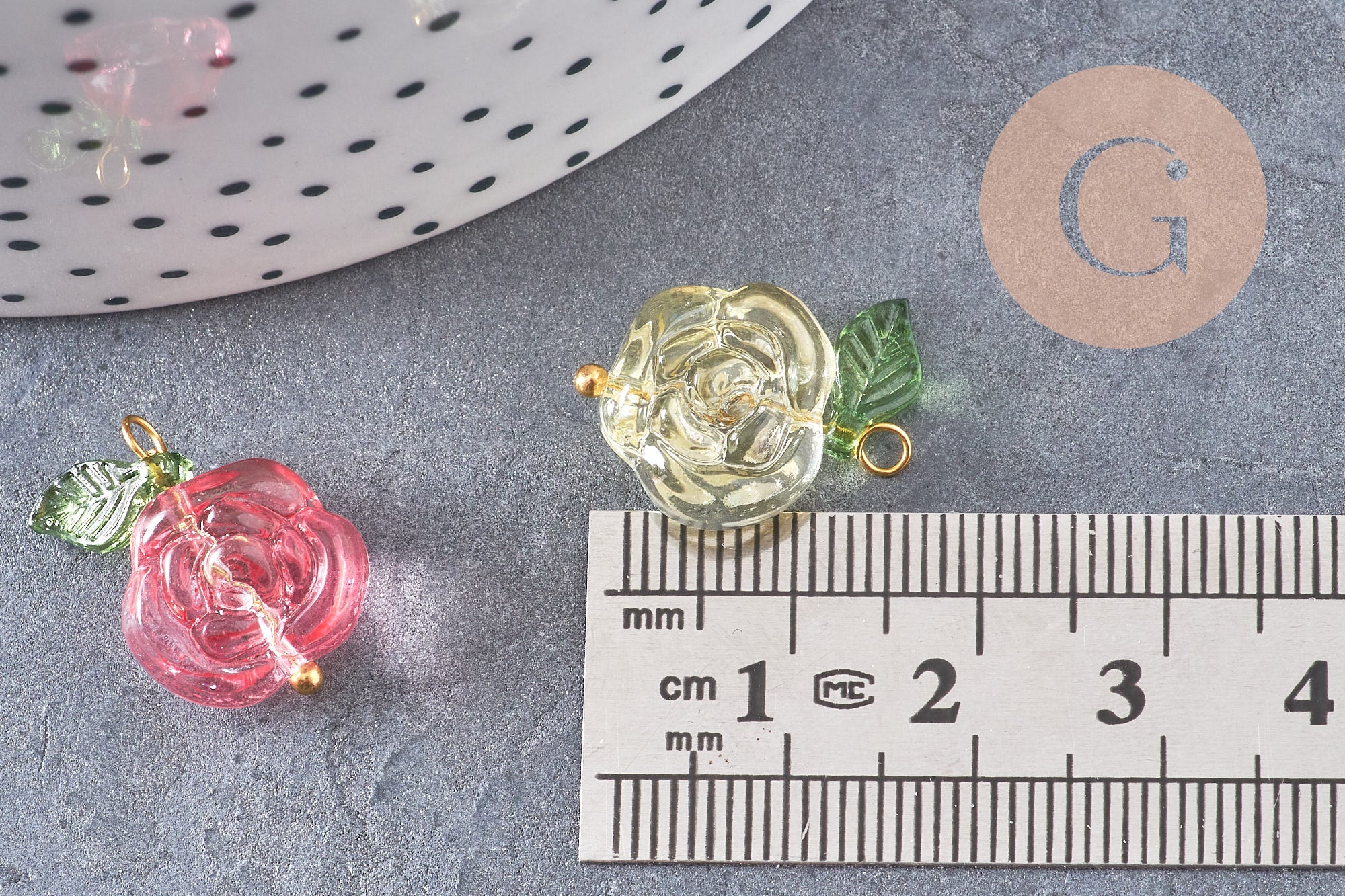 Gingerlily Pendentifs Breloque Fleur Rose Verre Doré 21.5mm x5