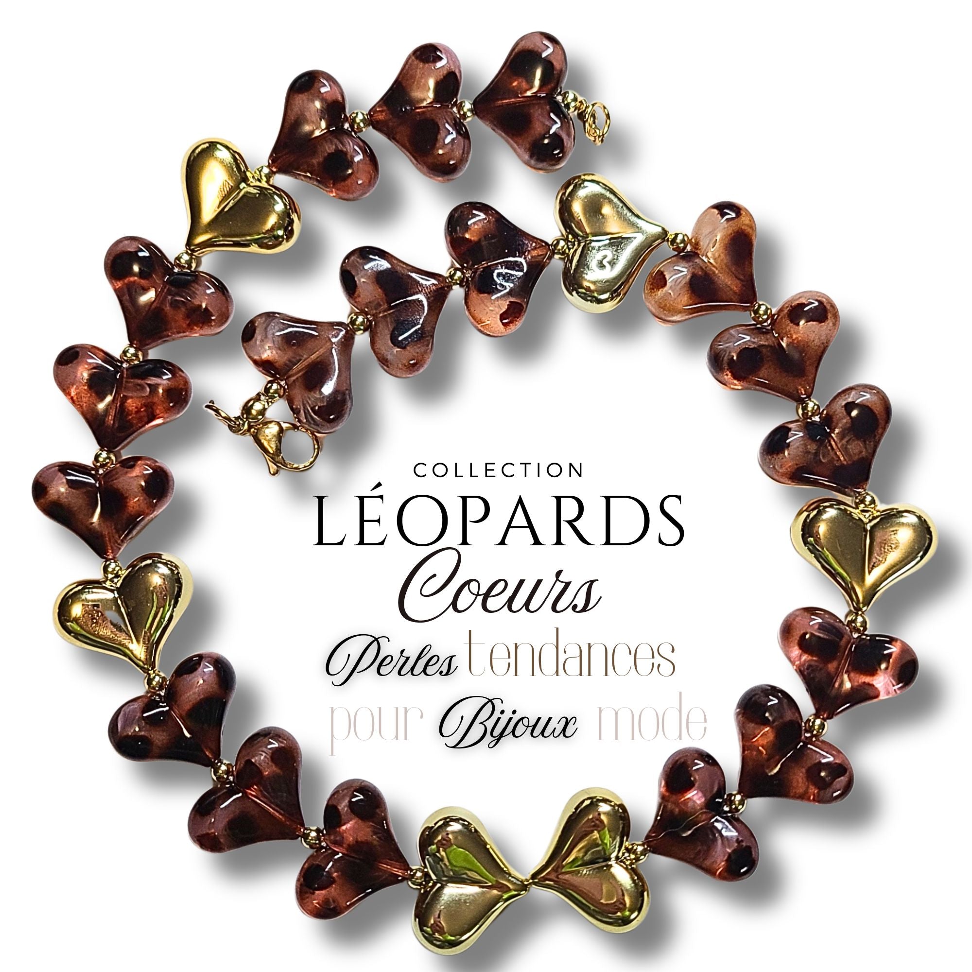 ARTSHOP HeartLine Cœur Léopard Havane perle acrylique x1 waterproof