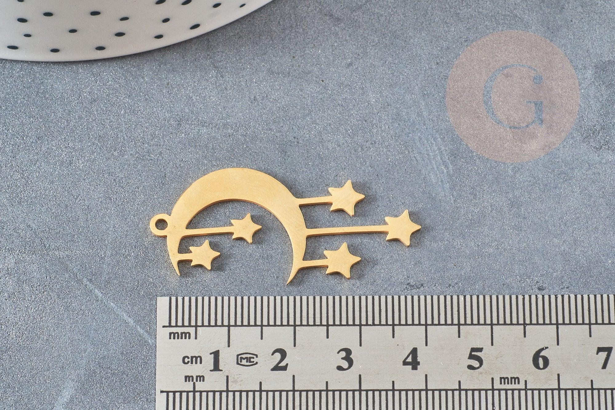 Gingerlily Pendentifs lune étoiles pendentif acier doré 41mm