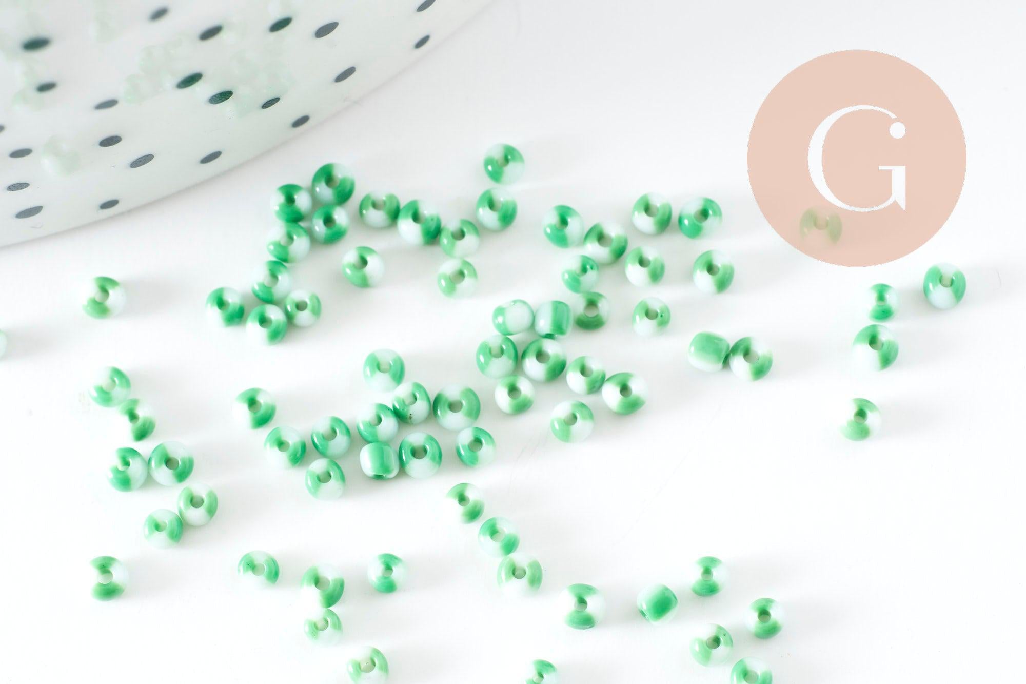 Gingerlily perles rocaille rayé vert blanc 2 mm 10 g
