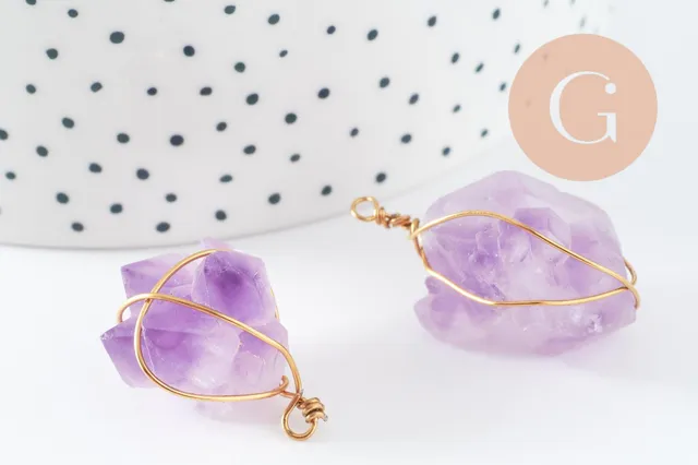 Gingerlily Pendentifs pour bijoux DIY G9600 pendentif améthyste brute doré 20-30mm