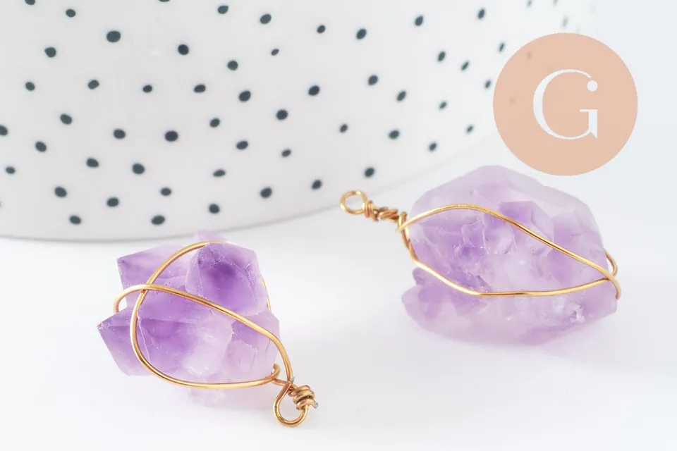 Gingerlily Pendentifs pour bijoux DIY G9600 pendentif améthyste brute doré 20-30mm