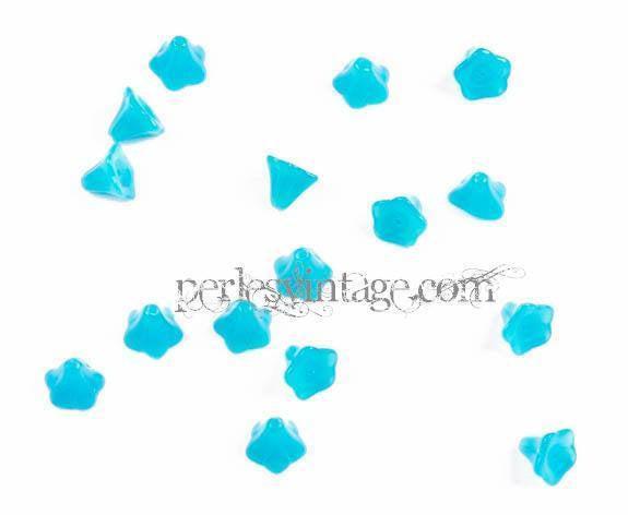 Gingerlily Perles fleur verre turquoise mat x10