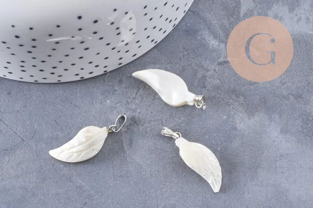 Gingerlily G10088 pendentif feuille nacre platine 28mm x1