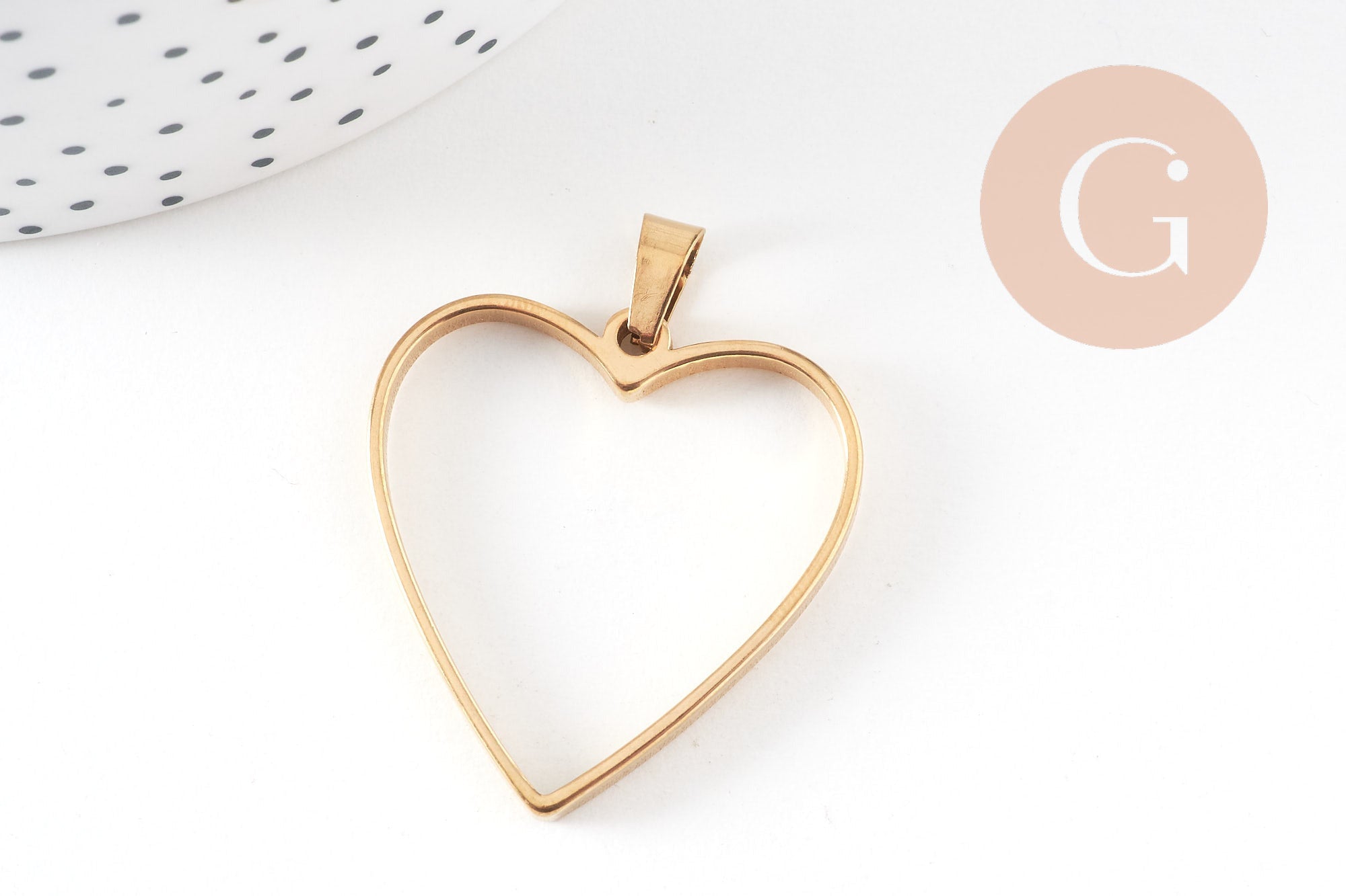 Gingerlily Pendentif cœur doré 33mm acier sans fond