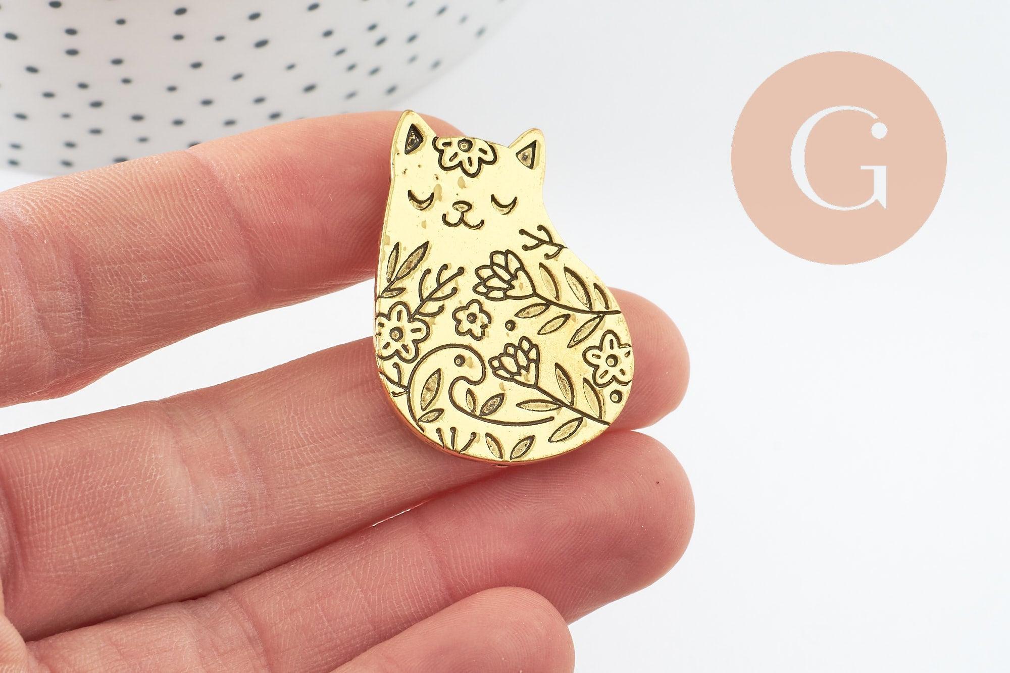 Gingerlily Broche chat assis G9785 acier doré 35mm x1