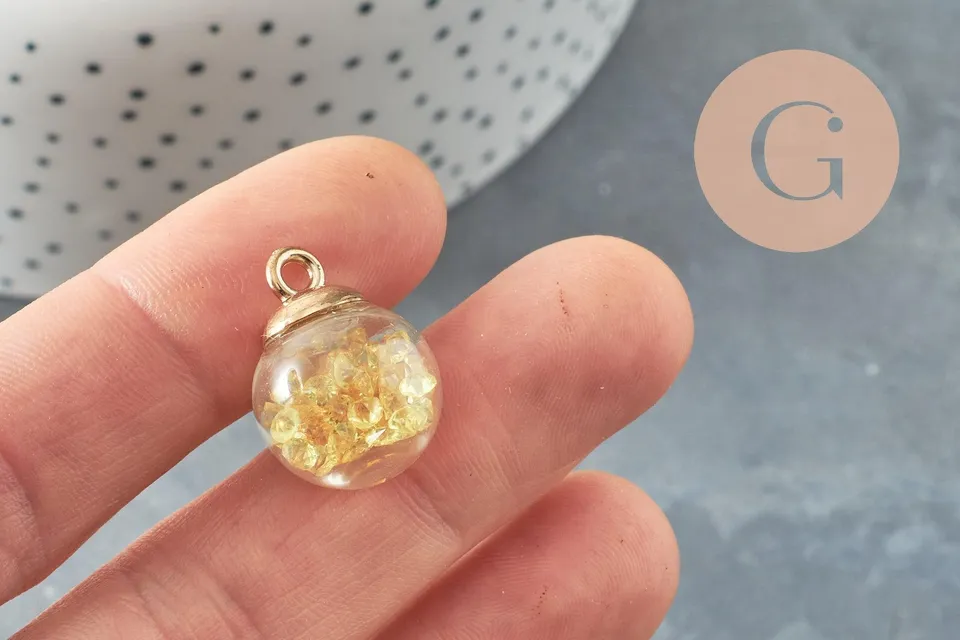 Gingerlily Perles pendentif bulle verre jaune 21mm G9751