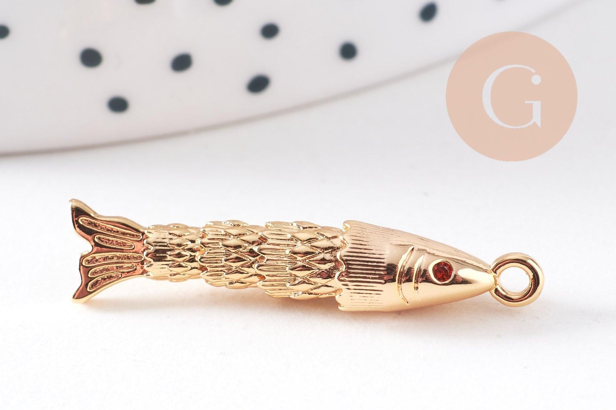 Gingerlily pendentif poisson articulé G10303 doré zircon
