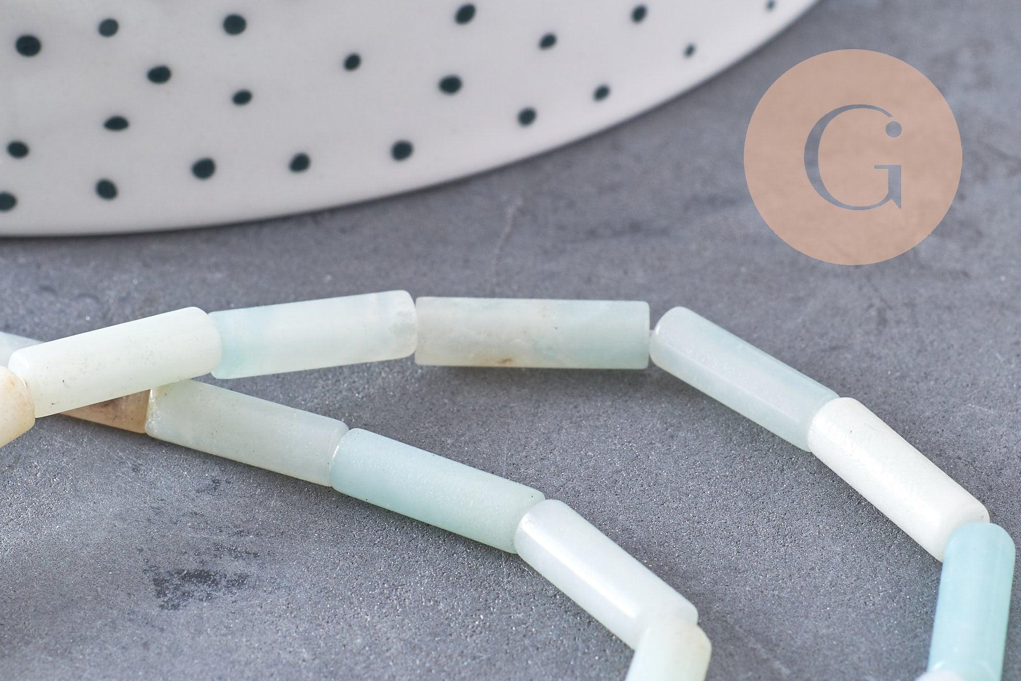 Gingerlily Perle amazonite tube 13 mm fil 40 cm