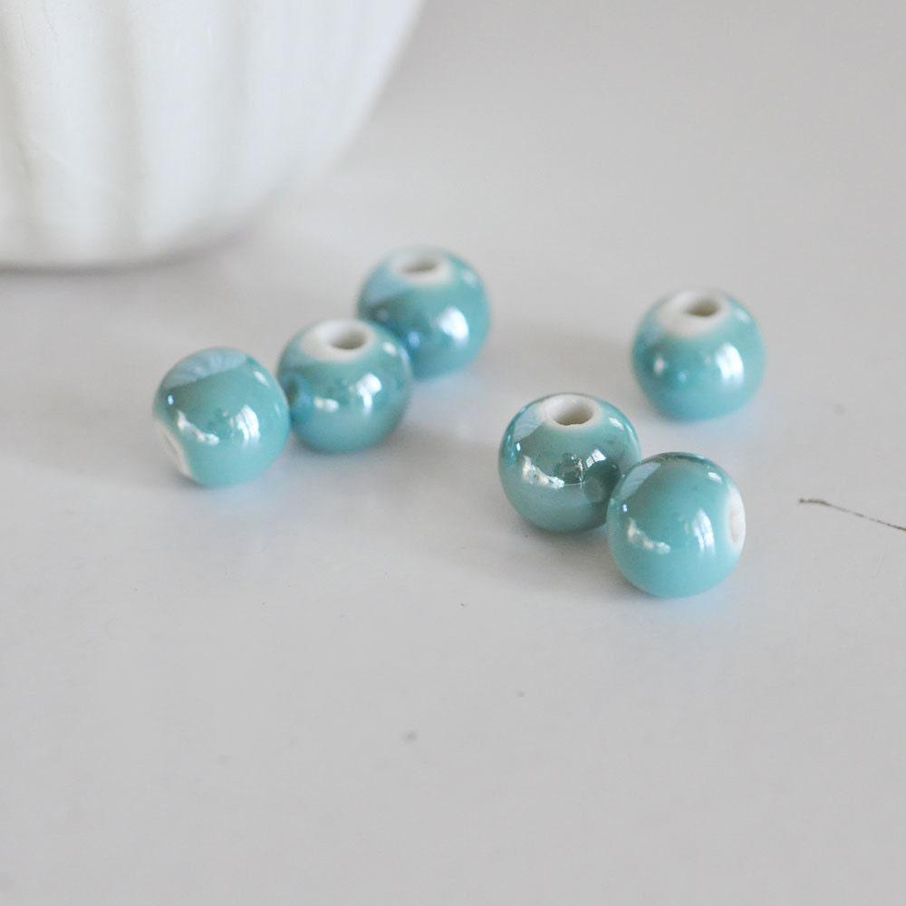 Gingerlily perles porcelaine G528 turquoise irisé 10mm lot 5