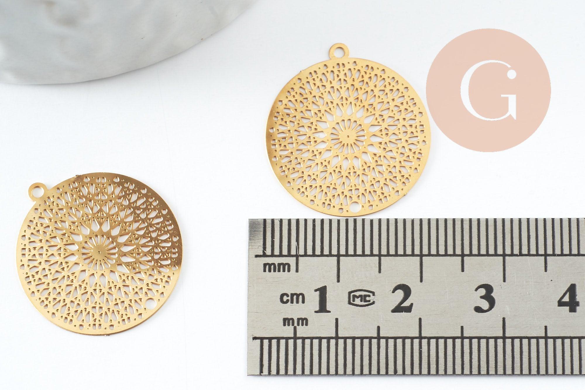 Gingerlily Pendentif Mandala fleur doré 20,5mm x1 acier inox