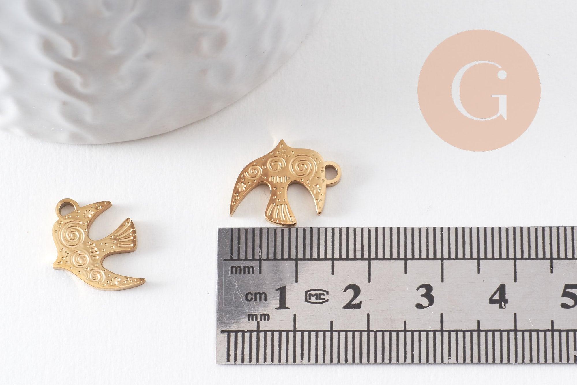 Gingerlily Pendentif hirondelle G9939 acier doré 15mm x1