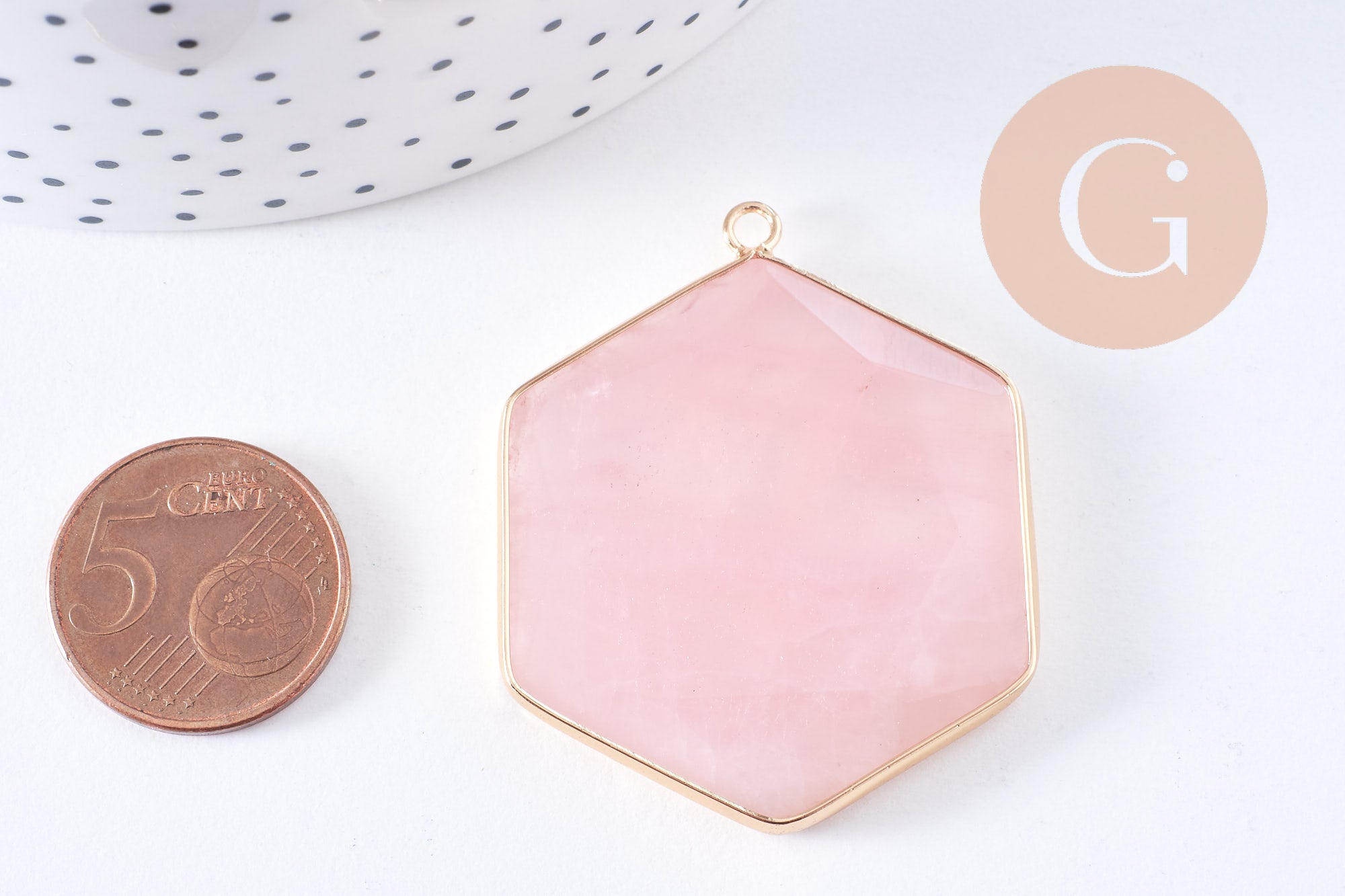 Gingerlily Pendentif DIY G2718 quartz rose hexagone 45mm
