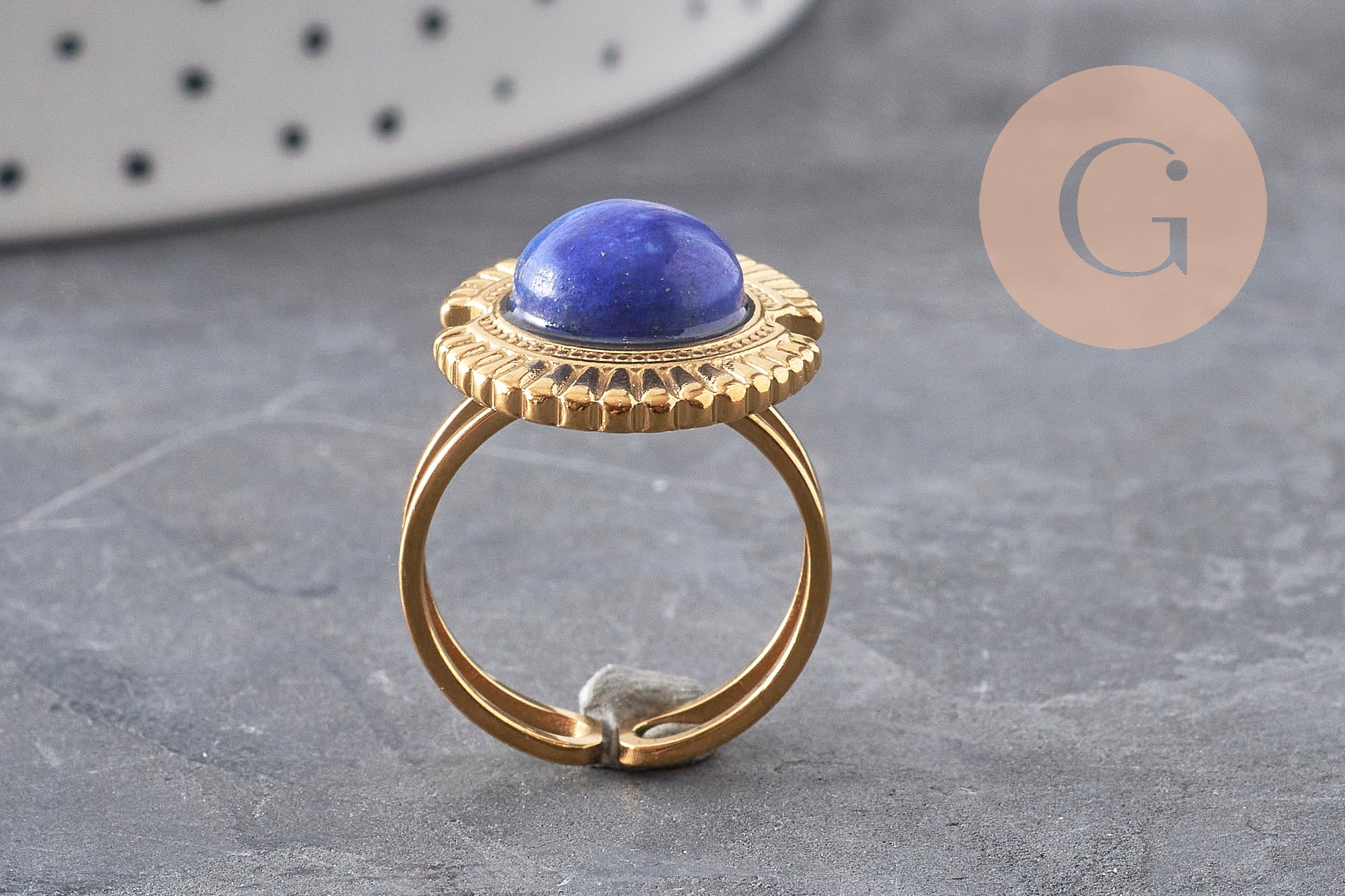 Gingerlily Bague réglable G11078 acier doré pierre bleue taille 53