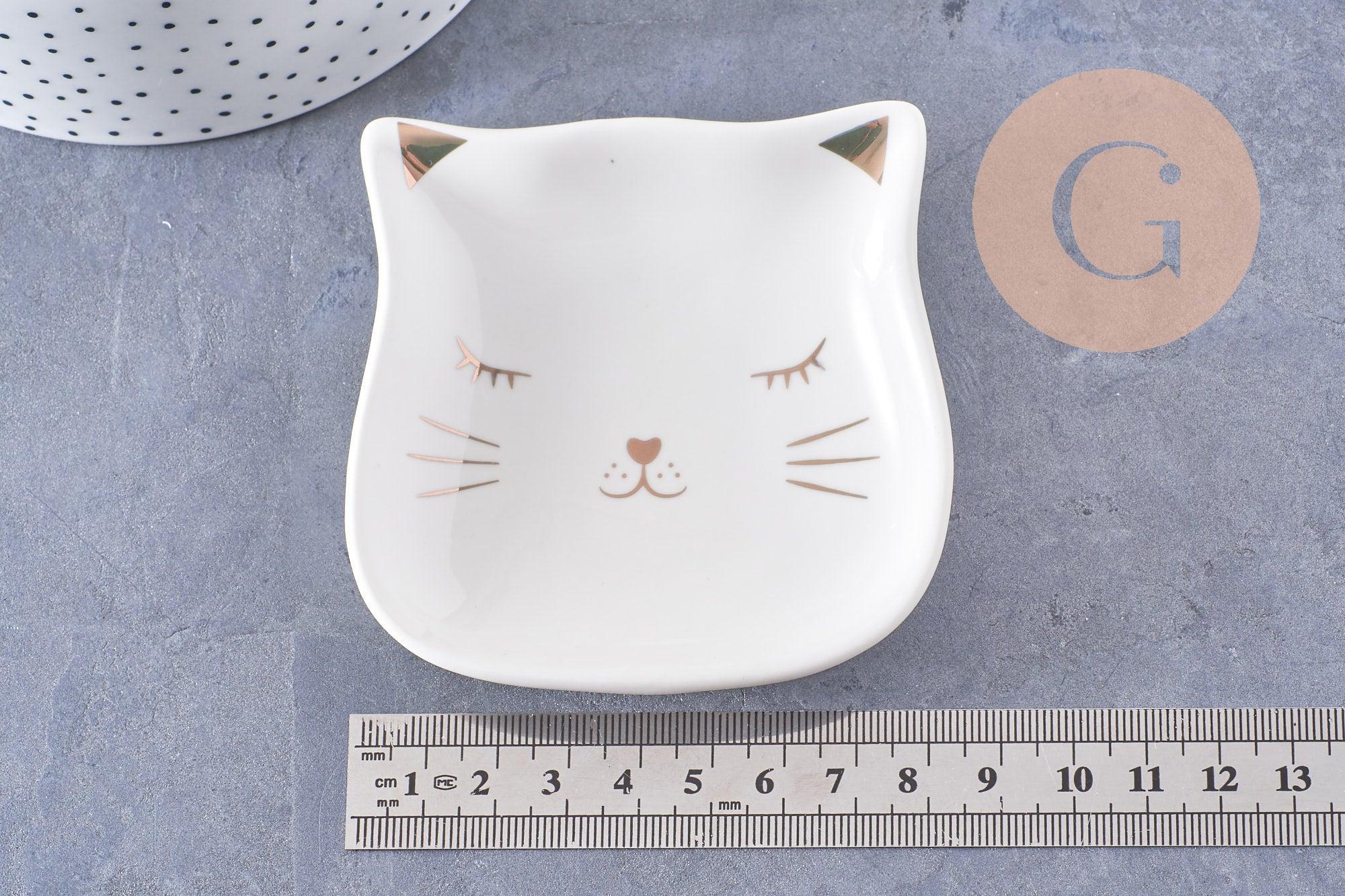 Gingerlily Boîtes coupelle chat porcelaine blanche 85mm x1 doré
