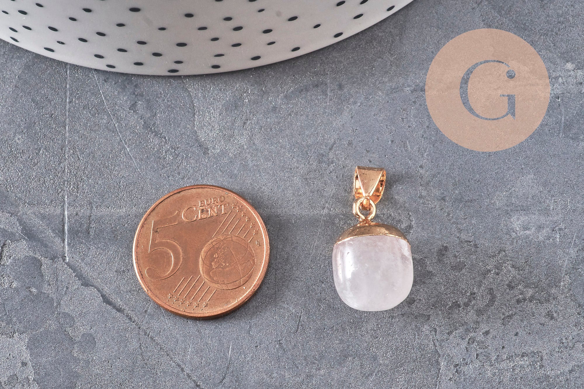 Gingerlily Pendentif goutte cristal de roche doré 18mm x1 transparent