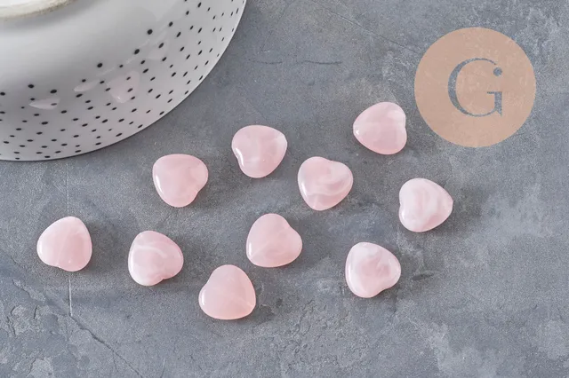 Gingerlily Perle cœur acrylique rose marbré 15mm x10