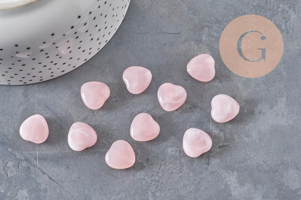 Gingerlily Perle cœur acrylique rose marbré 15mm x10
