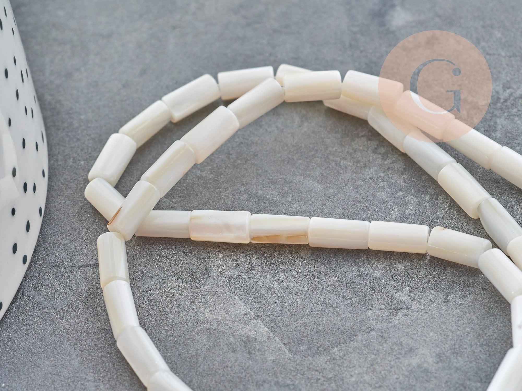 Gingerlily Perles pour bijoux DIY G9042 perle tube nacre blanche 8x4mm