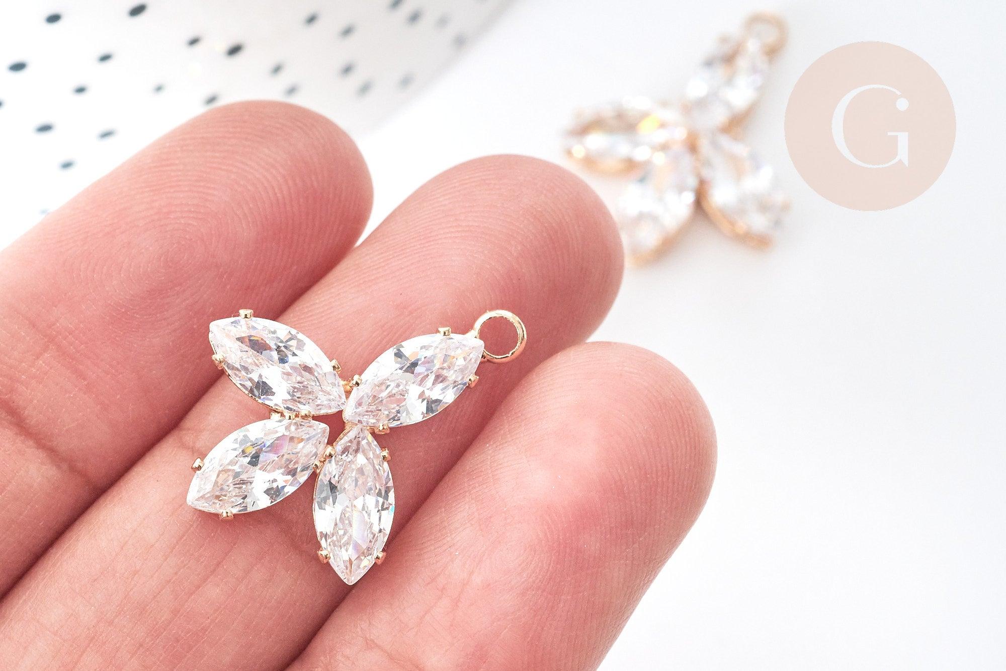 Gingerlily G8085 pendentif fleur zircons doré 24mm