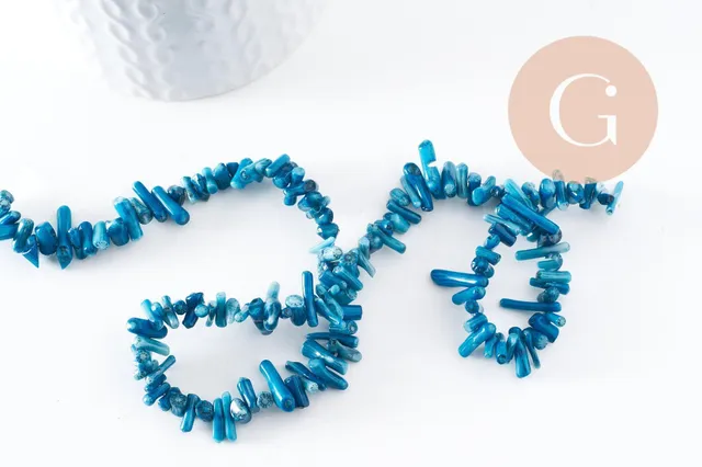 Gingerlily perles corail bleu perle branche 3-12mm fil 38cm