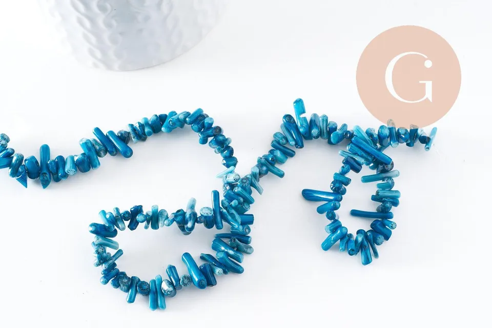 Gingerlily perles corail bleu perle branche 3-12mm fil 38cm